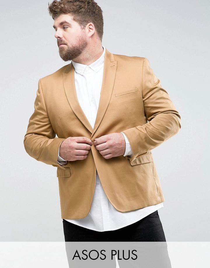 Asos Plus Skinny Blazer In Stone Cotton Sateen - Tan