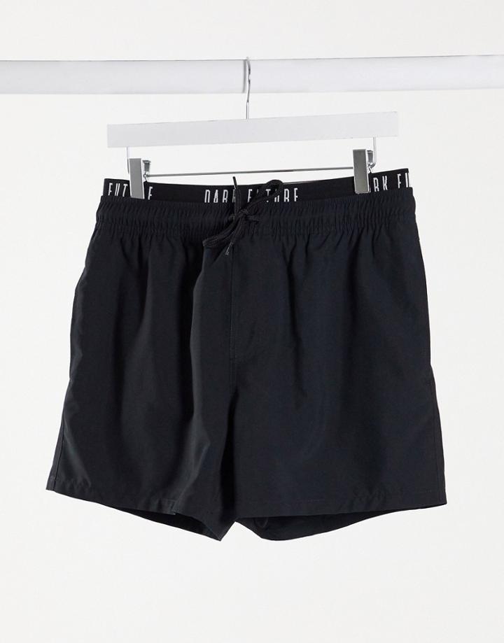 Asos Dark Future Swim Shorts With Printed Waistband In Black
