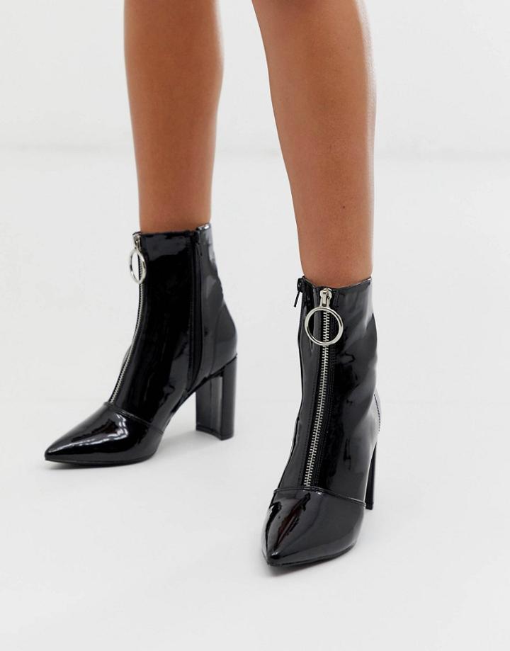 Public Desire Thrill Black Patent Block Heeled Ankle Boots