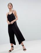 Asos Minimal Jumpsuit In Jersey With Gathered Neck Detail - Black