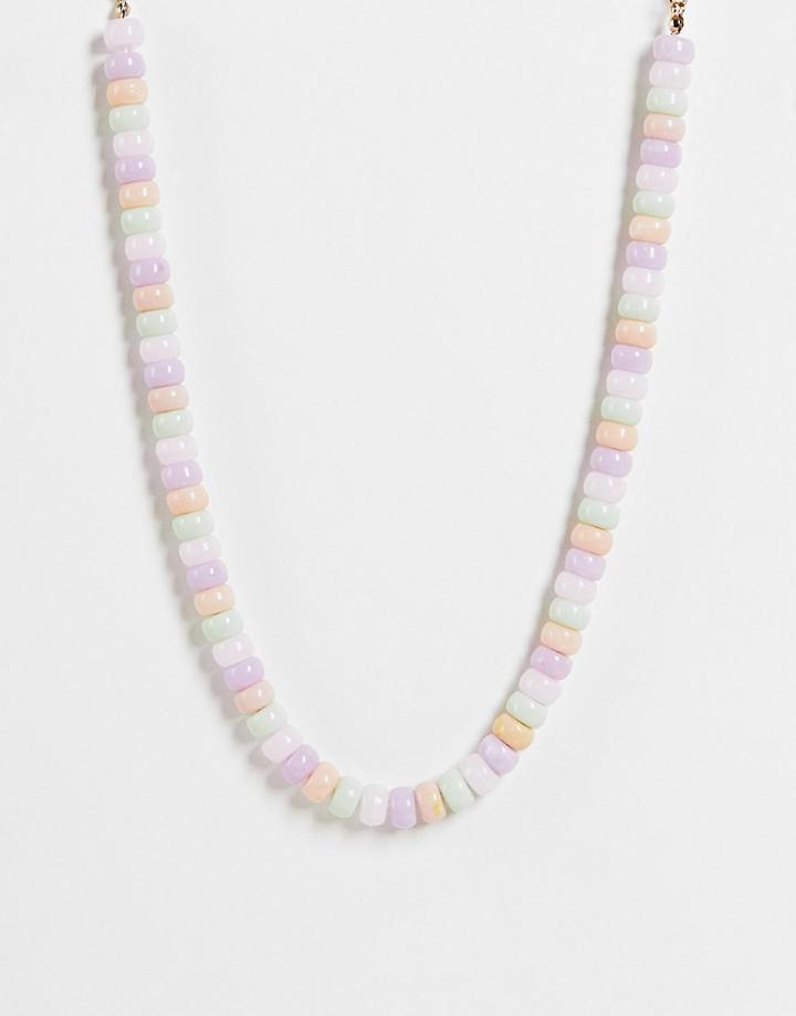 Asos Design Beaded Necklace In Pastel Tones-multi