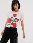 Chinatown Market Boyfriend T-shirt With Romantic Rose Graphic-pink
