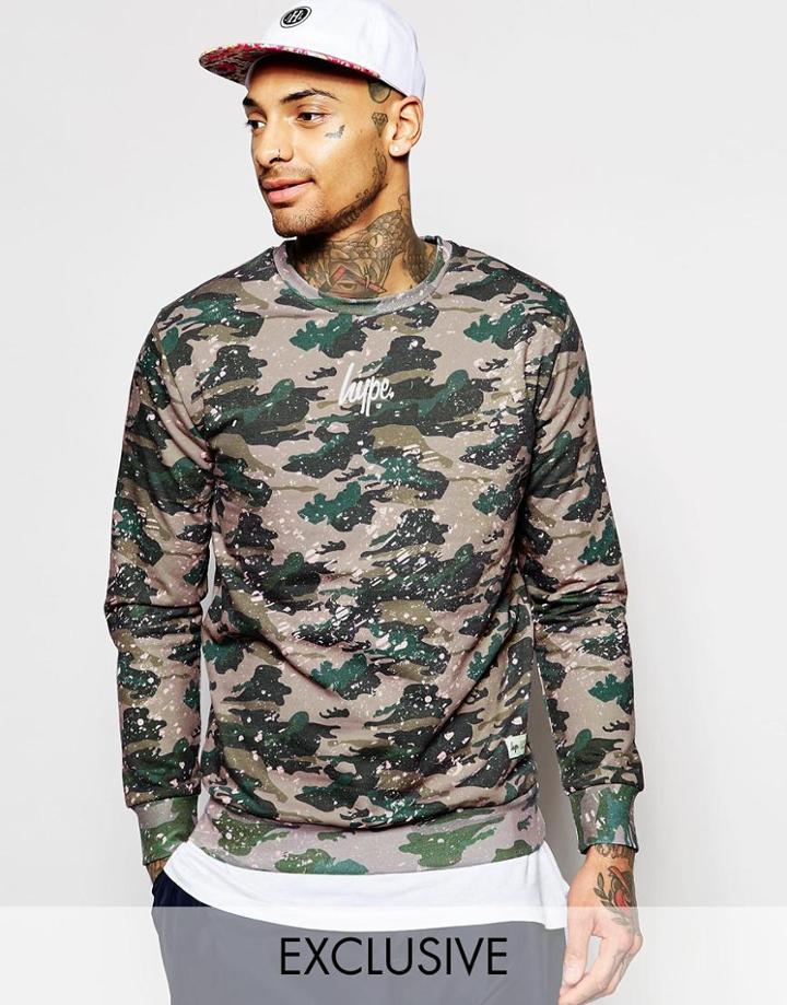 Hype Sweatshirt In Paint Splatter Camo - Brown