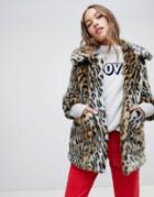 Jakke Mid Length Faux Fur Coat In Leopard - Brown
