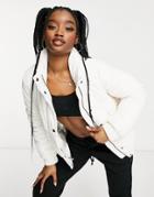 Dkny Velour Logo Puffer Jacket In White