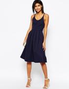 Asos Bonded Mesh Midi Dress With Cross Back - Navy