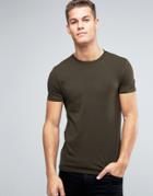 Asos Muscle T-shirt With Crew Neck In Dark Green - Green