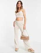Asos Design Two-piece Knitted Wide Leg Pants In Oatmeal-neutral