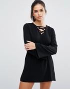 Daisy Street Shift Dress With Lace Up Front - Black