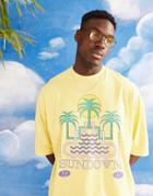 Asos Design Oversized T-shirt In Yellow With Palm Tree Front Print