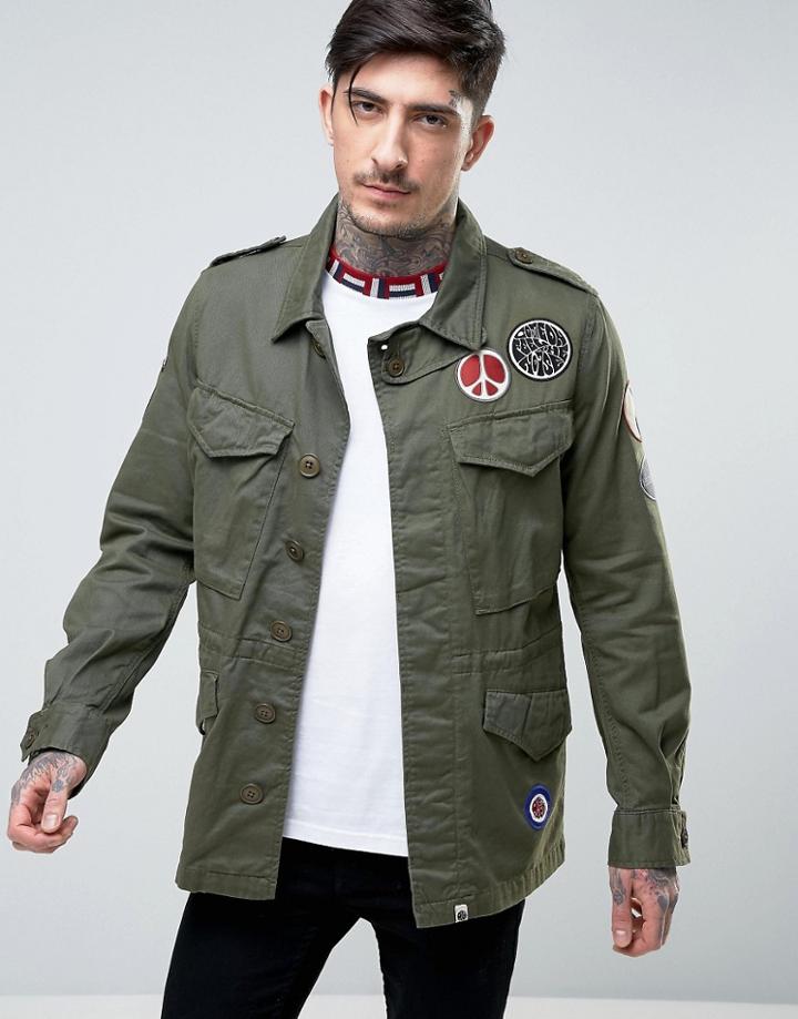 Pretty Green Jayton M65 Jacket Badges And Logo In Khaki Green - Green