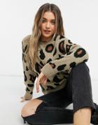 Asos Design Oversized Sweater In Leopard Print-neutral