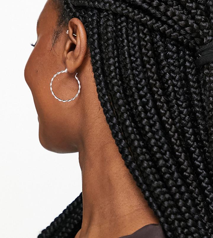Asos Design Sterling Silver Hoop Earrings In 28mm Twist