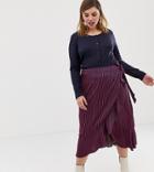 Glamorous Curve Wrap Midi Skirt In Satin Stripe-navy