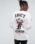 Asos Longline Long Sleeve T-shirt With Erics Electrics Print - White