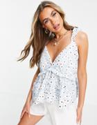 In The Style Frill Smock Top In Blue Floral-blues