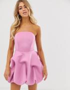 Asos Design Bandeau Bubble Hem Mini Dress-purple