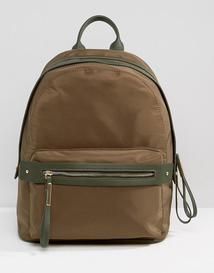 Pieces Nylon Minimal Structured Backpack In Khaki - Green
