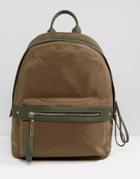 Pieces Nylon Minimal Structured Backpack In Khaki - Green