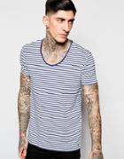 Scotch & Soda T-shirt With Breton Stripe In Navy Long Sleeves