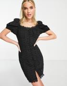 Miss Selfridge Eyelet Button Through Fitted Mini Dress In Black