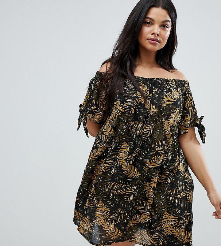 Brave Soul Plus Off Shoulder Jungle Dress - Brown