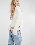 Pull & Bear Chunky Fisherman Knit Jumper - White