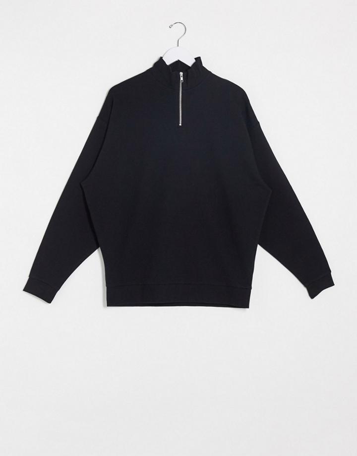 Asos Design Oversized Half Zip Sweatshirt In Black