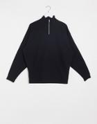 Asos Design Oversized Half Zip Sweatshirt In Black