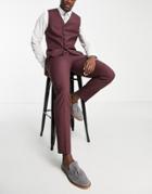 Asos Design Slim Suit Trousers In Burgundy-red