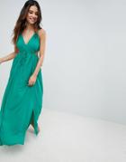 Asos Design Halter Maxi Beach Dress With Cut Out Sides - Green