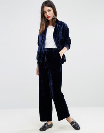 Asos Luxe Velvet Joggers - Navy
