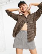 Heartbreak Oversized Shirt In Brown Check-multi