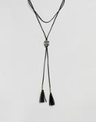 Asos Design Suede Wrap Around Bolo Necklace In Monochrome - Black
