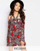 Reclaimed Vintage Cami Cold Shoulder Dress In Paisley Print - Red