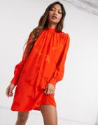 River Island Gathered Satin Mini Shift Dress In Red
