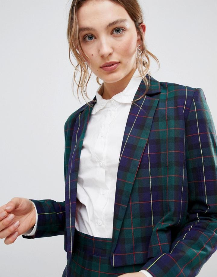 Unique 21 Cropped Blazer In Plaid Co-ord - Multi