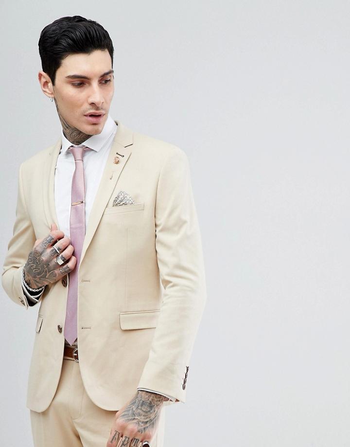 Harry Brown Biscuit Stretch Skinny Fit Suit Jacket - Beige