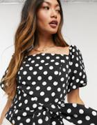 River Island Polka Dot Cropped Bardot Top In Black