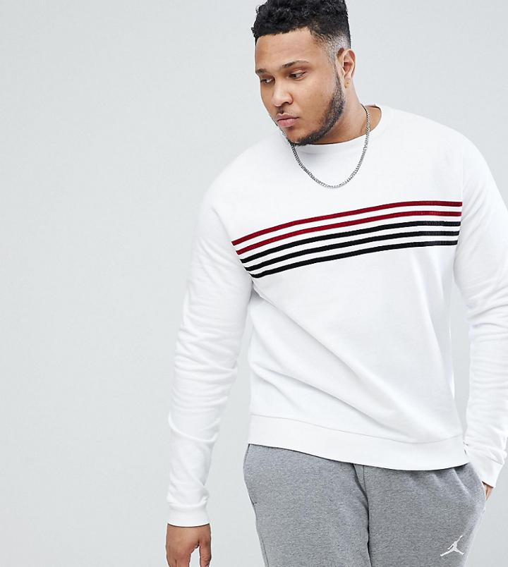 Asos Plus Sweatshirt In White With Velour Stripes - White