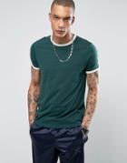 Asos T-shirt With Contrast Ringer - Green
