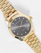 Christian Lars Womens Chunky Link Strap Watch With Diamante Rhinestone In Black And Gold