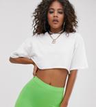 Asos Design Tall Super Crop T-shirt With Raw Edge In White - White