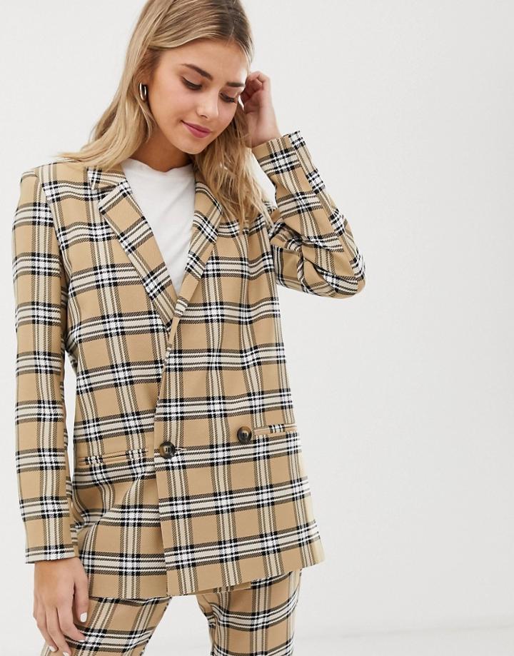 Asos Design Suit Blazer In Brown Check-multi