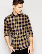 Asos Skinny Shirt With Camel Check In Long Sleeve - Camel