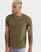 Hugo Dero Contrast Embroidered Logo T-shirt In Khaki-green
