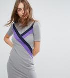 Monki Stripe Front T-shirt Dress - Gray