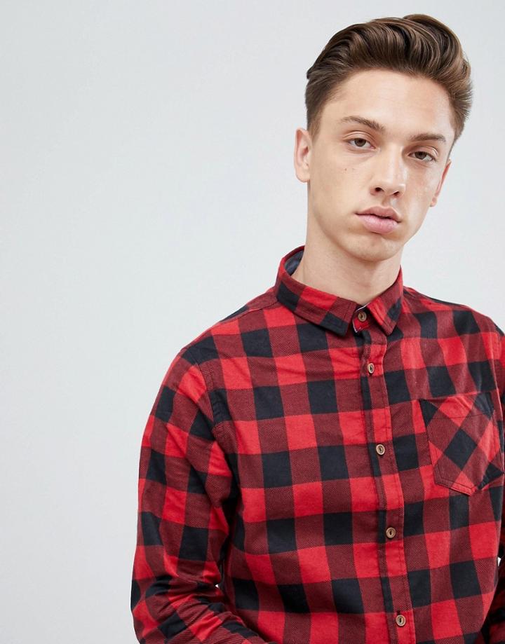 Brave Soul Flannel Buffalo Plaid Shirt - Red