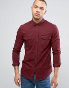 Asos Skinny Western Twill Shirt In Burgundy - Red