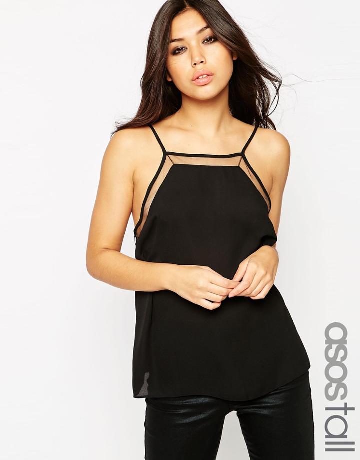 Asos Tall Mesh Insert High Neck Cami Top - Black